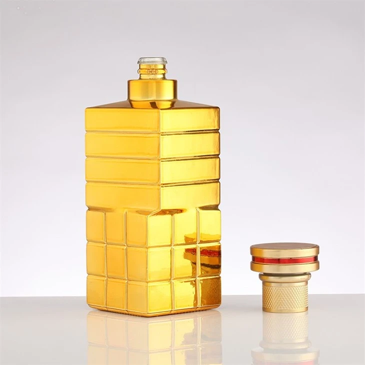 Square Golden Color Whisky Glass Bottle